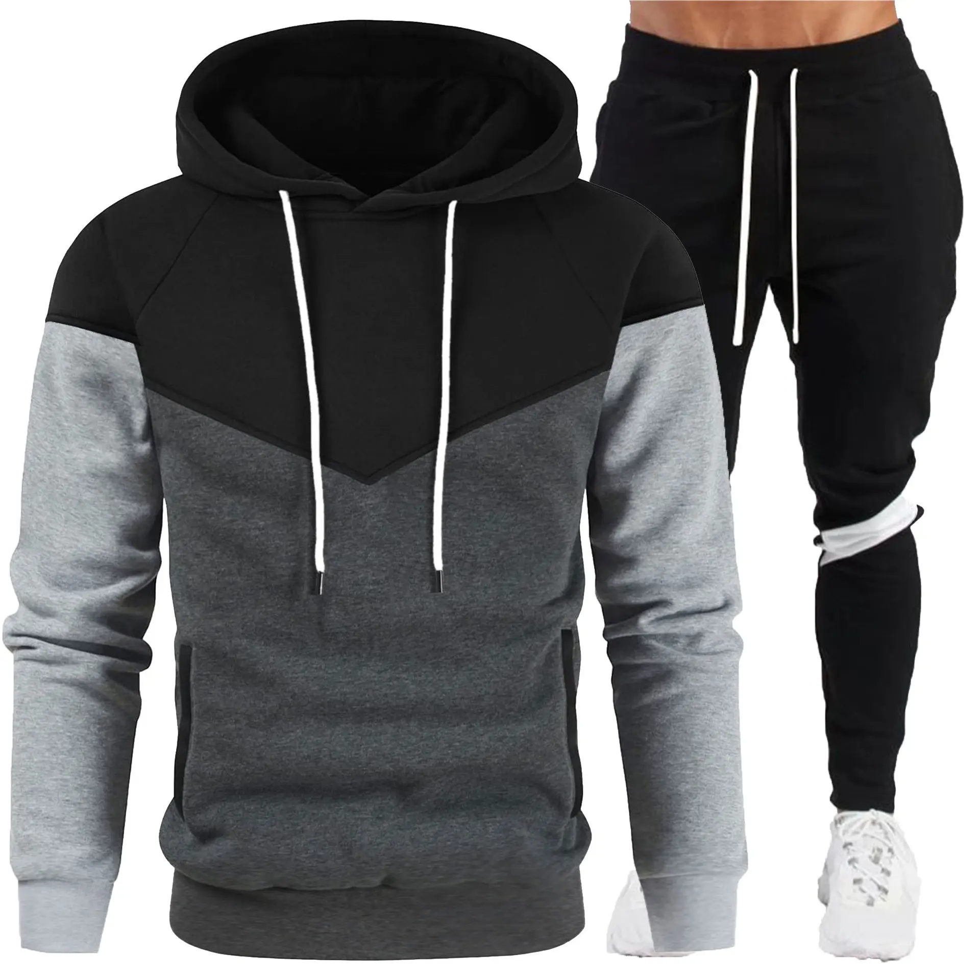 Men's Fall And Winter Hoodie Tracksuit Two-piece Tracksuit Tracksuit Trend Casual Color Matching Street Wear For Men