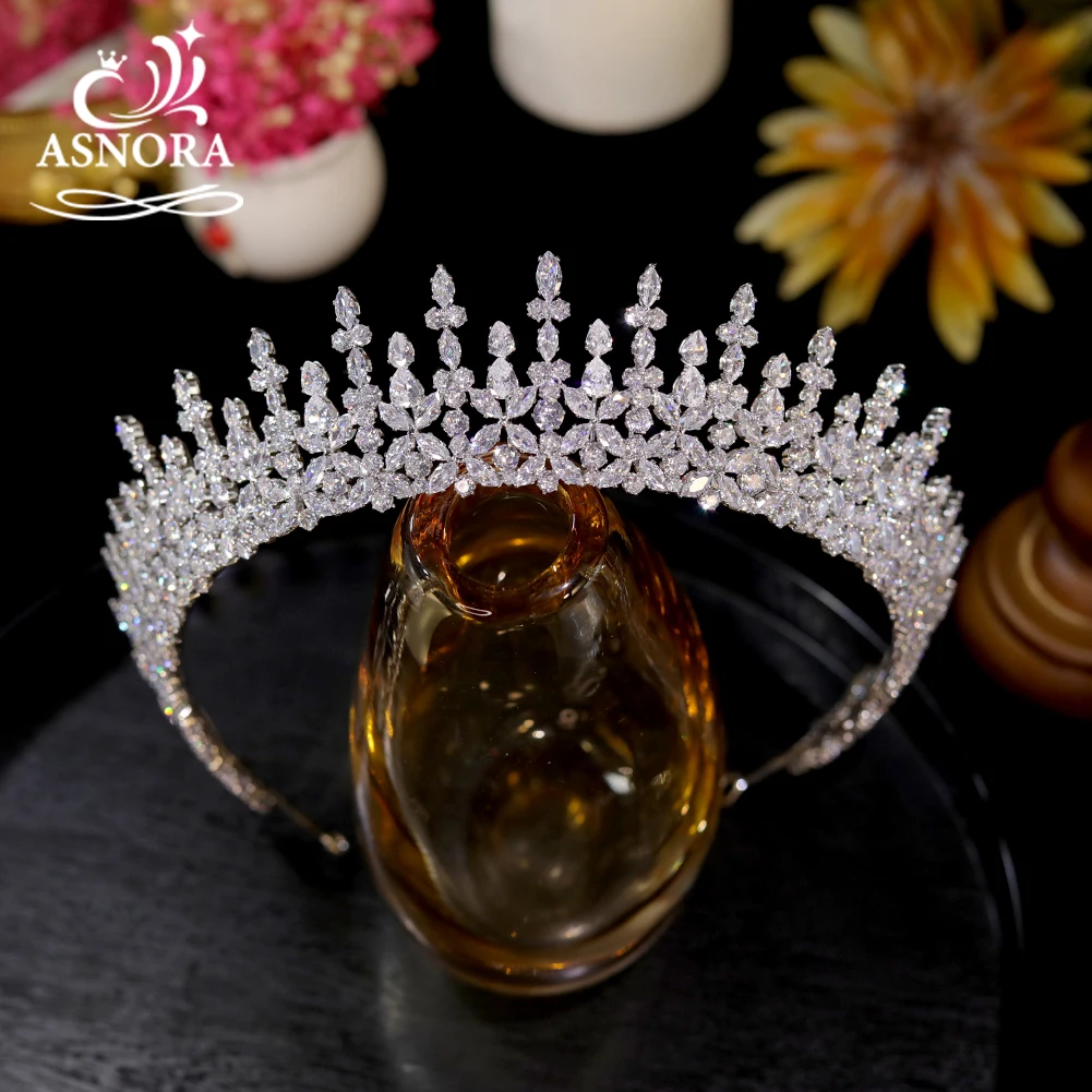 

Diadem Luxury 3A Cubic Zirconia Crown Crystal Bridal Tiaras for Women Bride Wedding Hair Accessories Silver CZ Headdress