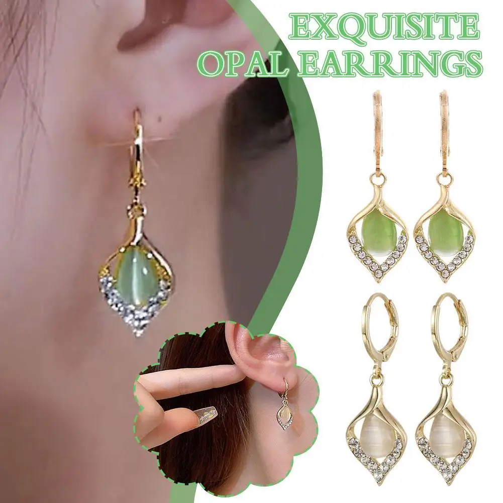 2024 New Exquisite Opal Flower Earrings For Women Fashion Zircon Earring Girls Wedding Party Temperament Jewelry