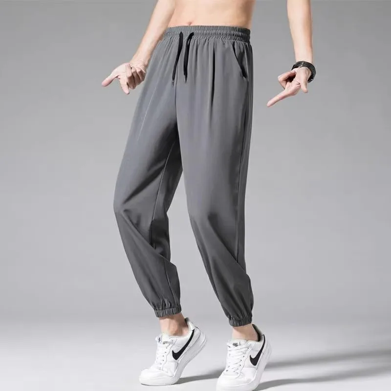 

Qui Dry Ice Silk Lightweight Men's Summer Sports Loose Cool Feeling Casual Pants Loose Fit Youthful Sle Long Trousers