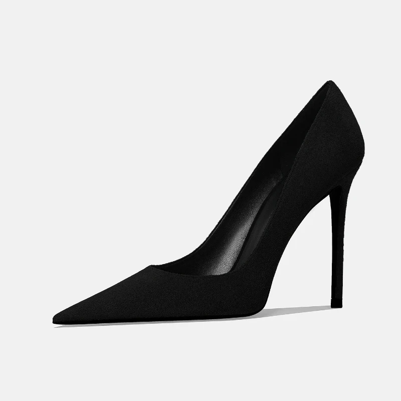 Yuejinlong Office Commute Black Suede High Heels Sexy Pointed Toe Stiletto Pumps Comfortable Soft Working Business Shoes 2026