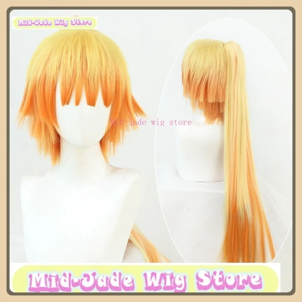 Wig Mid-Jed Toko Wig Cosplay Zenitsu Dewasa Demon Slayer Wig Sintetis Pesta Halloween Permainan Peran Anime