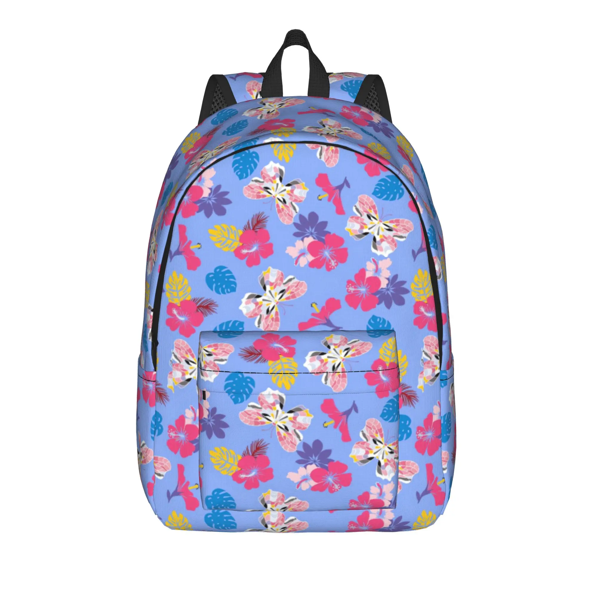 Flower Hibiscus And Flying Butterflies Seamless   Backpack  Travel Backpacks Boy Girl Casual School Bags Designer Soft Rucksack
