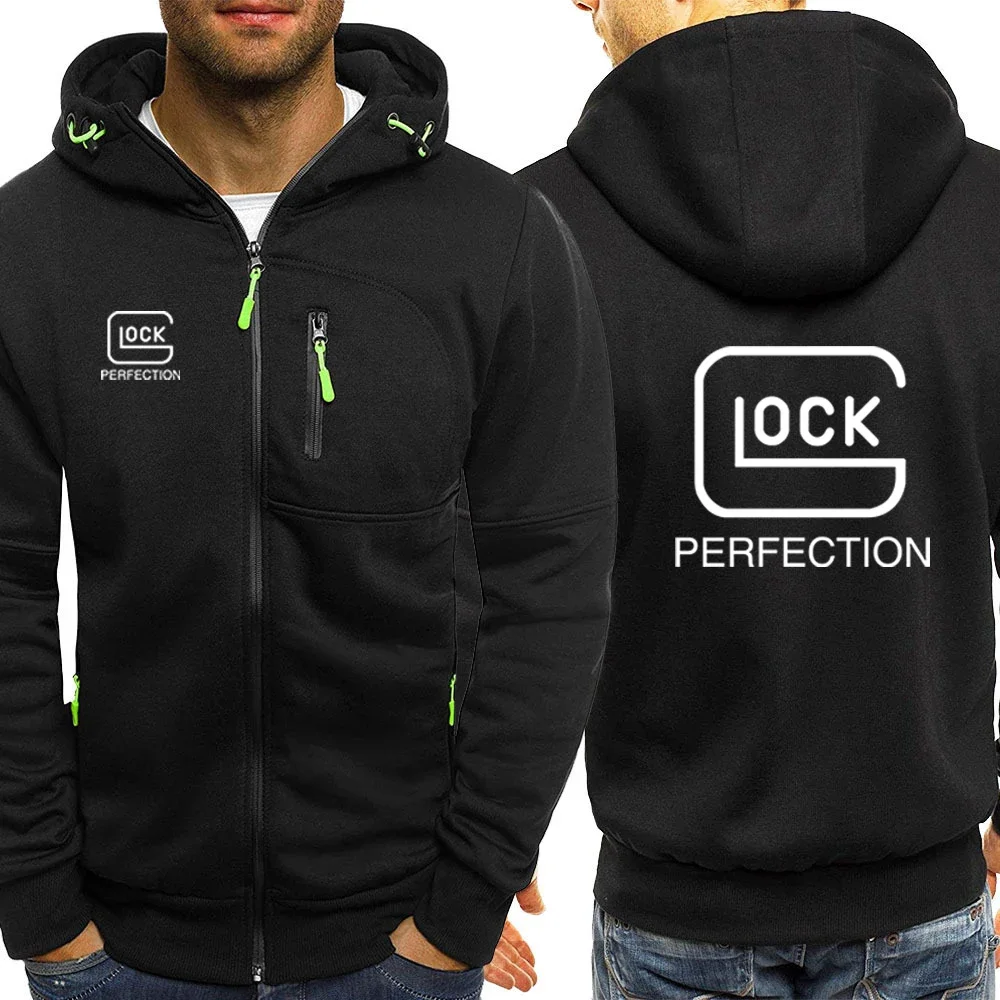 

2023 Glock Perfection Shooting Hooded Long Sleeve Men Jacket Drawstring Zipper Closure Solid Color Casual Sweatshirt Clothing