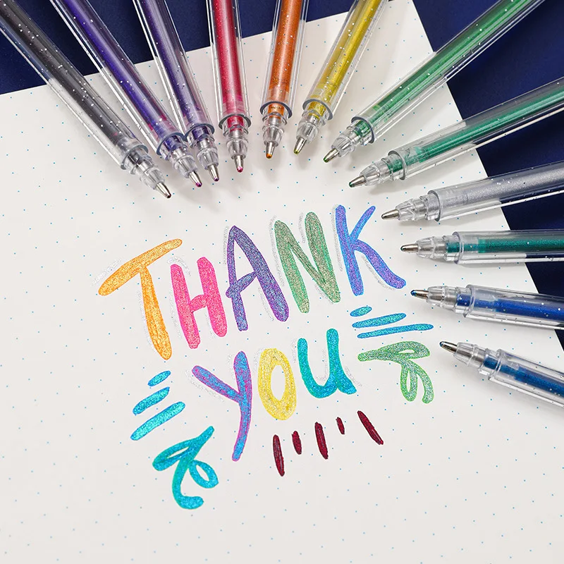 12 ColorS Metallic Glitter Gel Pen, Colorful Accounting Pen Set, Fresh And Cute Color Changing Shiny Fluorescent Neutral Pen