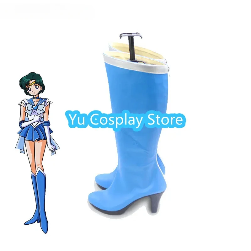 Ami Mizuno Cosplay Shoes PU Leather Shoes Halloween Carnival Boots Sailor Mercury Cosplay Props Custom Made