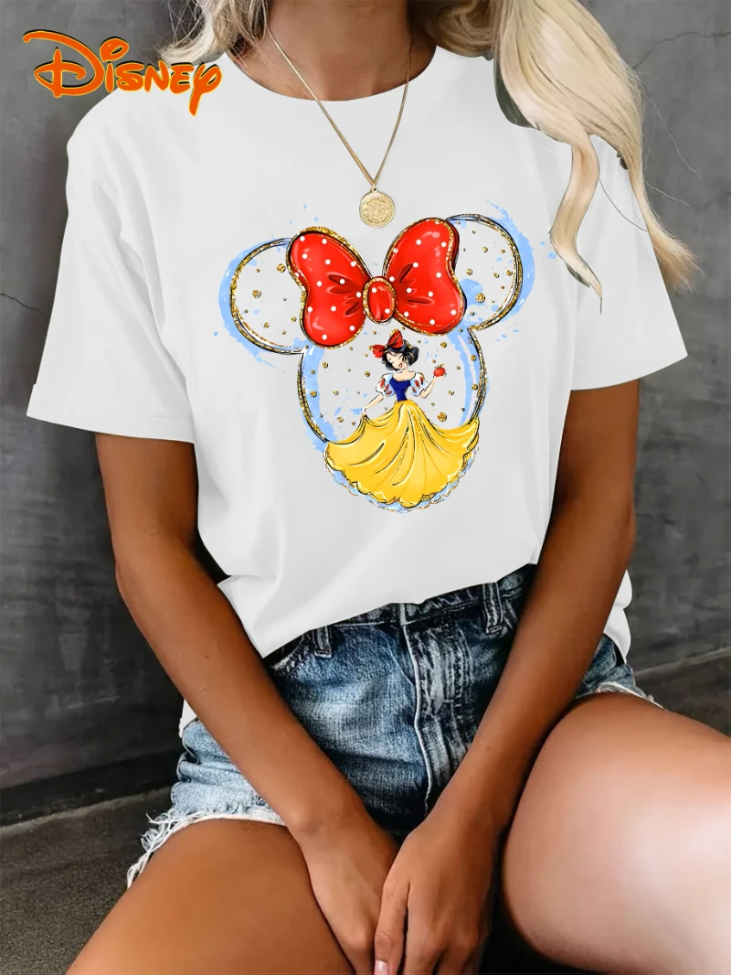 

Disney Women's "Snow White" Pattern T-shirt - Casual Short Sleeve Round Neck Summer Fashion Top