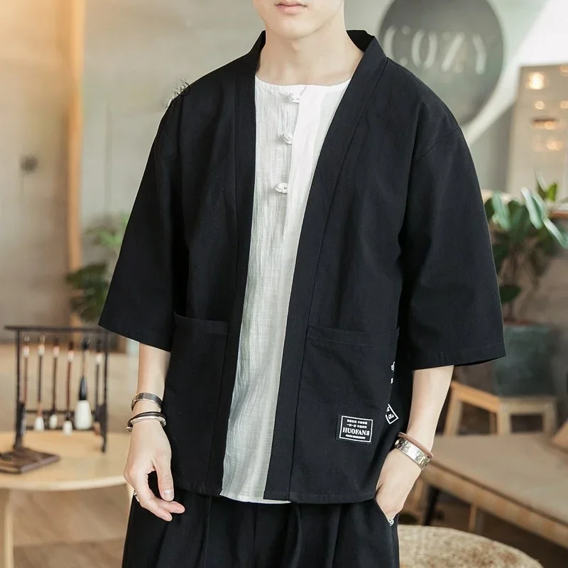 Cárdigan tipo kimono japonés de talla grande 5XL para hombre, abrigo Yukata, traje tradicional asiático, cárdigan Haori japonés estilo samurái Harajuku