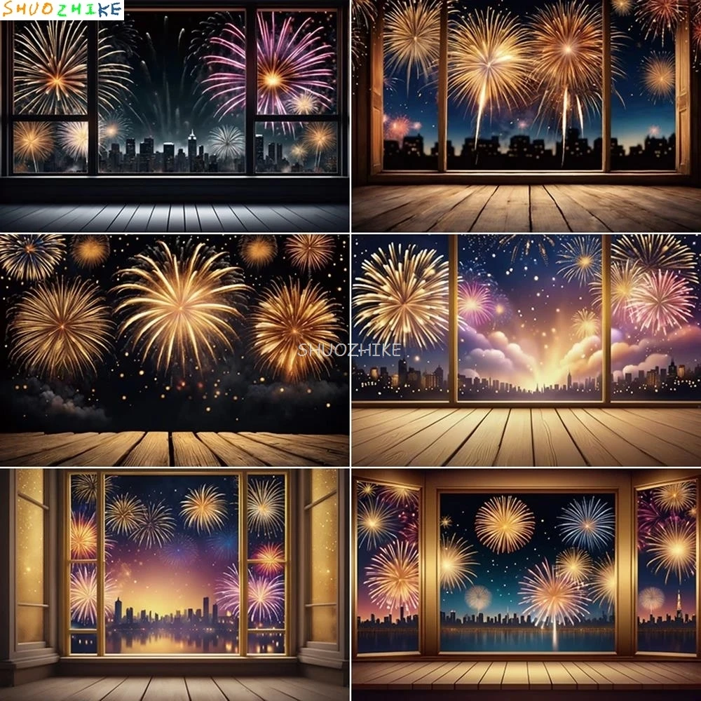 

2025 New Year Backdrop Photography Christmas Window Night Photozone Background Children Studio Photocall Props