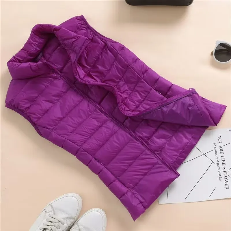 

Women Down Vest Ultralight Thin Sleeveless Jacket White Duck Down Winter Tops Spring Autumn Female Portable Outwear