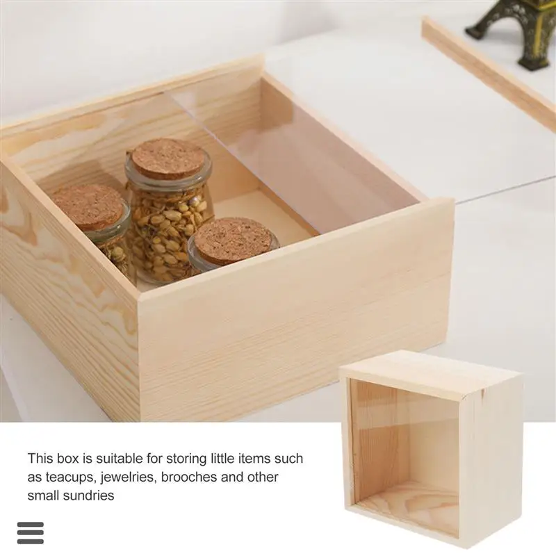 Wooden Storage Jewelry Boxes Transparent Storage And Organization Wooden Box With Acrylic Pull-Out Lid Display Box Unfinished