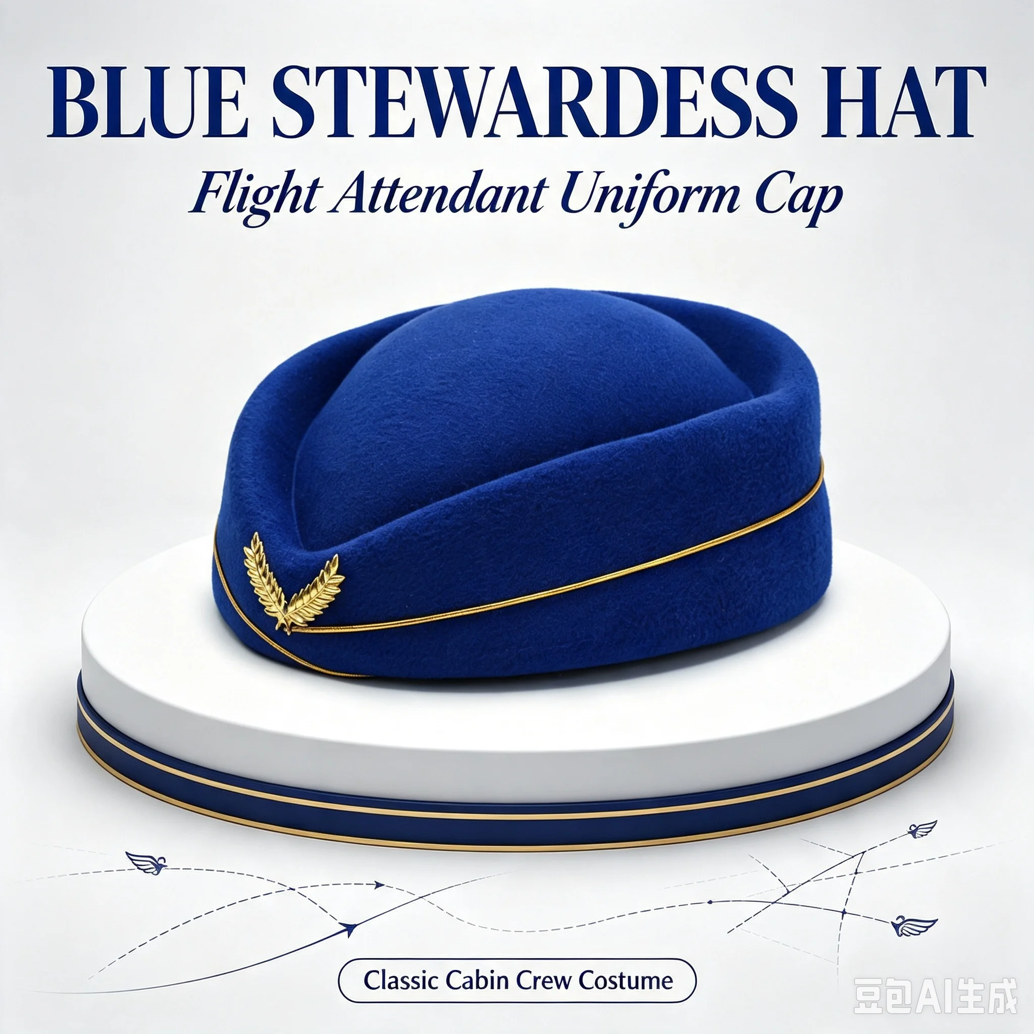 PESENAR Blue Flight Attendant Cosplay Set  Badge Hat, Airplane Brooch, Scarf  Gloves, Distinctive Role Play Outfit view 3