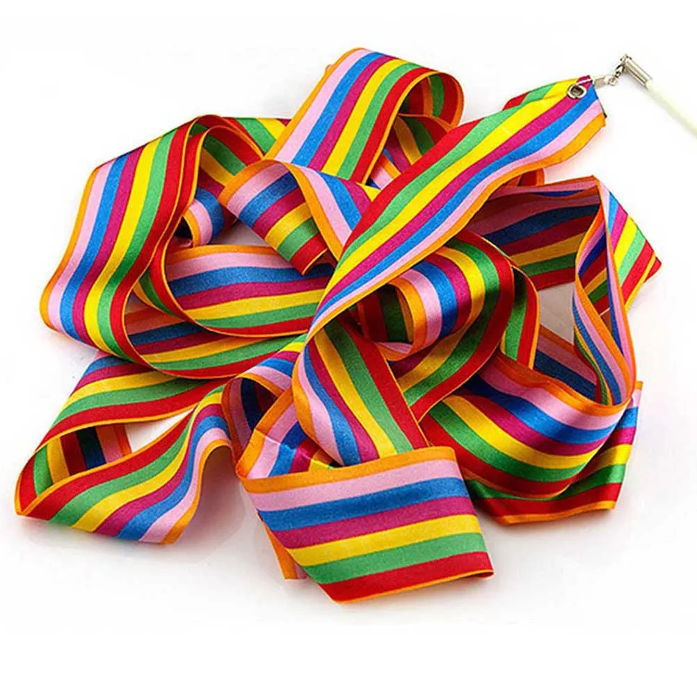 

3pcs 4M Rhythmic Art Gymnastics Ribbon with Stick Dancing Streamers Riband Twirling Rod(Horizontal Stripe)