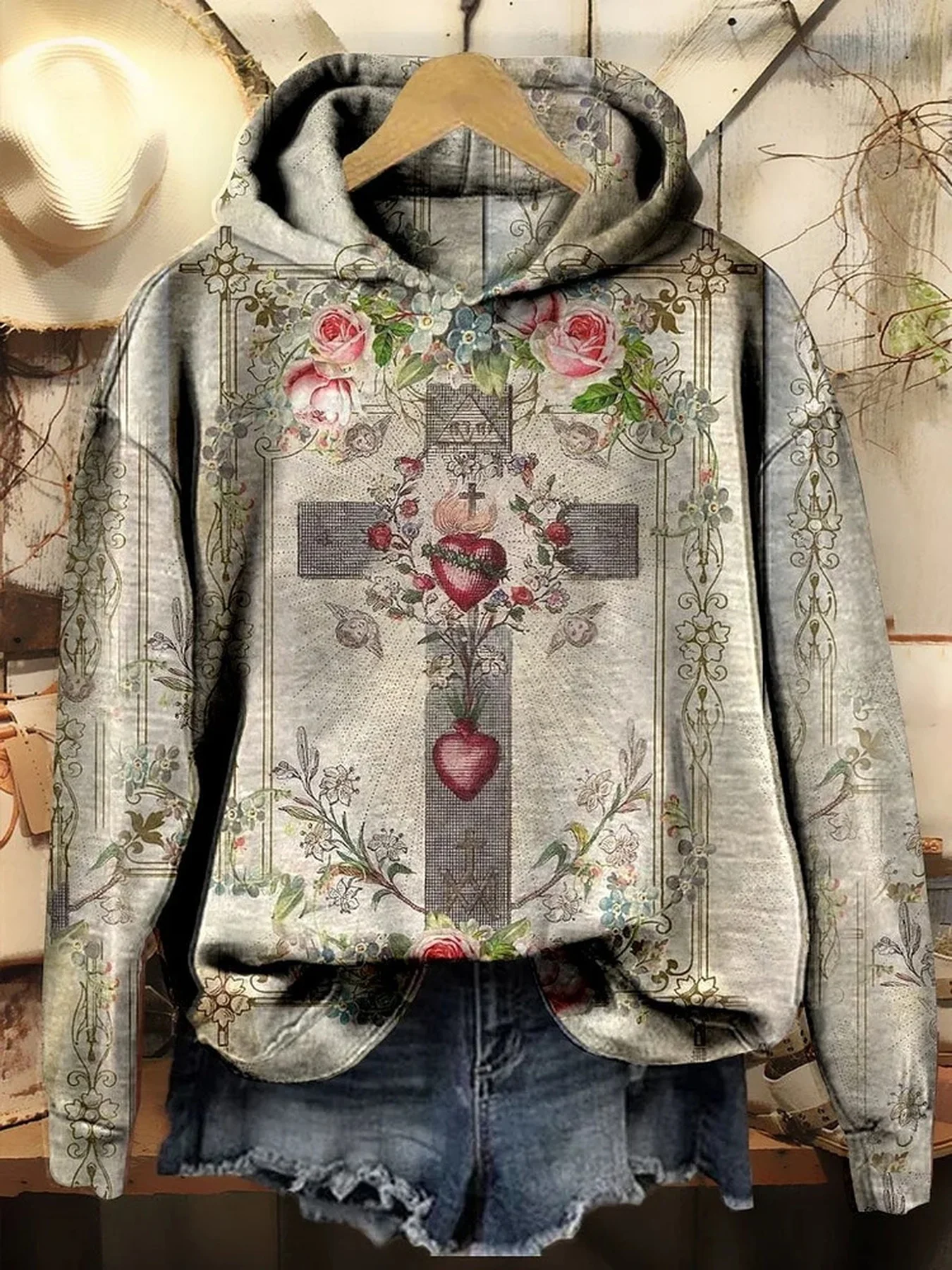 

Женская толстовка с сердечком и цветочной графикой, толстовки с 3D принтом, уличная одежда, пуловеры больших размеров, толстовки с капюшоном Y2K, топы, женская одежда