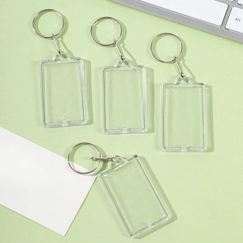 5PCS Clear Acrylic Photo Frame Keychain Blank Photo Frame Pendant Insert Key Ring Double Sided Photo DIY Material Couple Gift