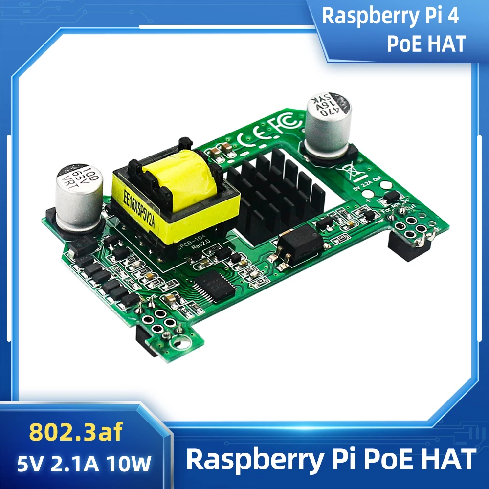 

Raspberry Pi PoE HAT 5V2A Active Power Over Ethernet HAT with Heatsink for Raspberry Pi 4 Model B 3B+