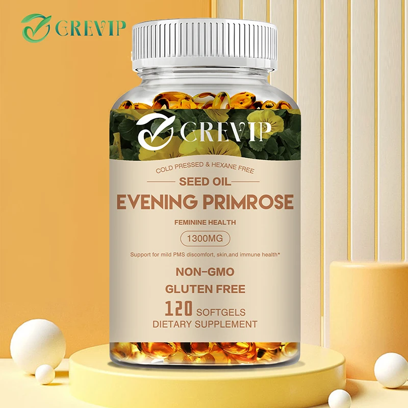 Cold Pressed Evening Primrose Oil Capsules - Supports Skin and Immune Health, Relieves PMS - Non-GMO, Gluten-Free