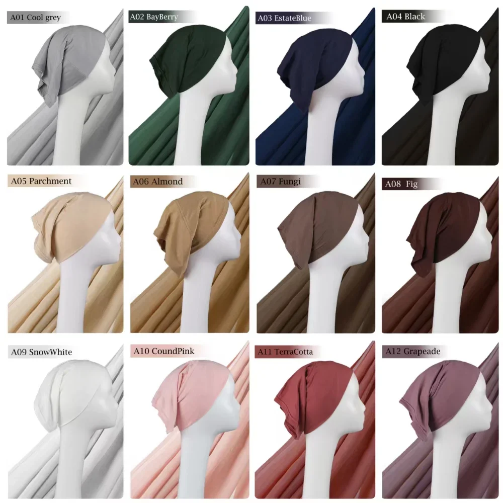 Conjuntos de hijab simples com boné de cor correspondente luz suave viscose rayon lenço de alta qualidade islam muçulmano conjunto 185x85cm