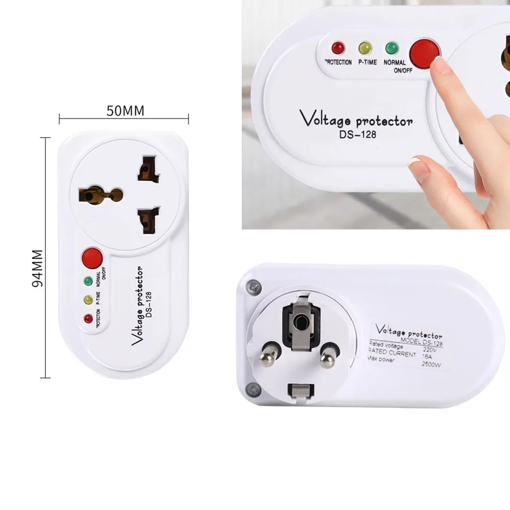 EU Electronic Voltage and Surge Protector for Refrigerator Single Outlet 16A Over Under Voltage Protector with Indicator Light