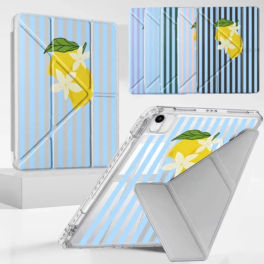 Tablet Case For iPad Pro 2025 Mini 6 7 Air 4 5 M3 M2 M4 11inch Pro 11th 10th 9th 8th 7th 12.9inch Holder Cover Y-Fold Lemon