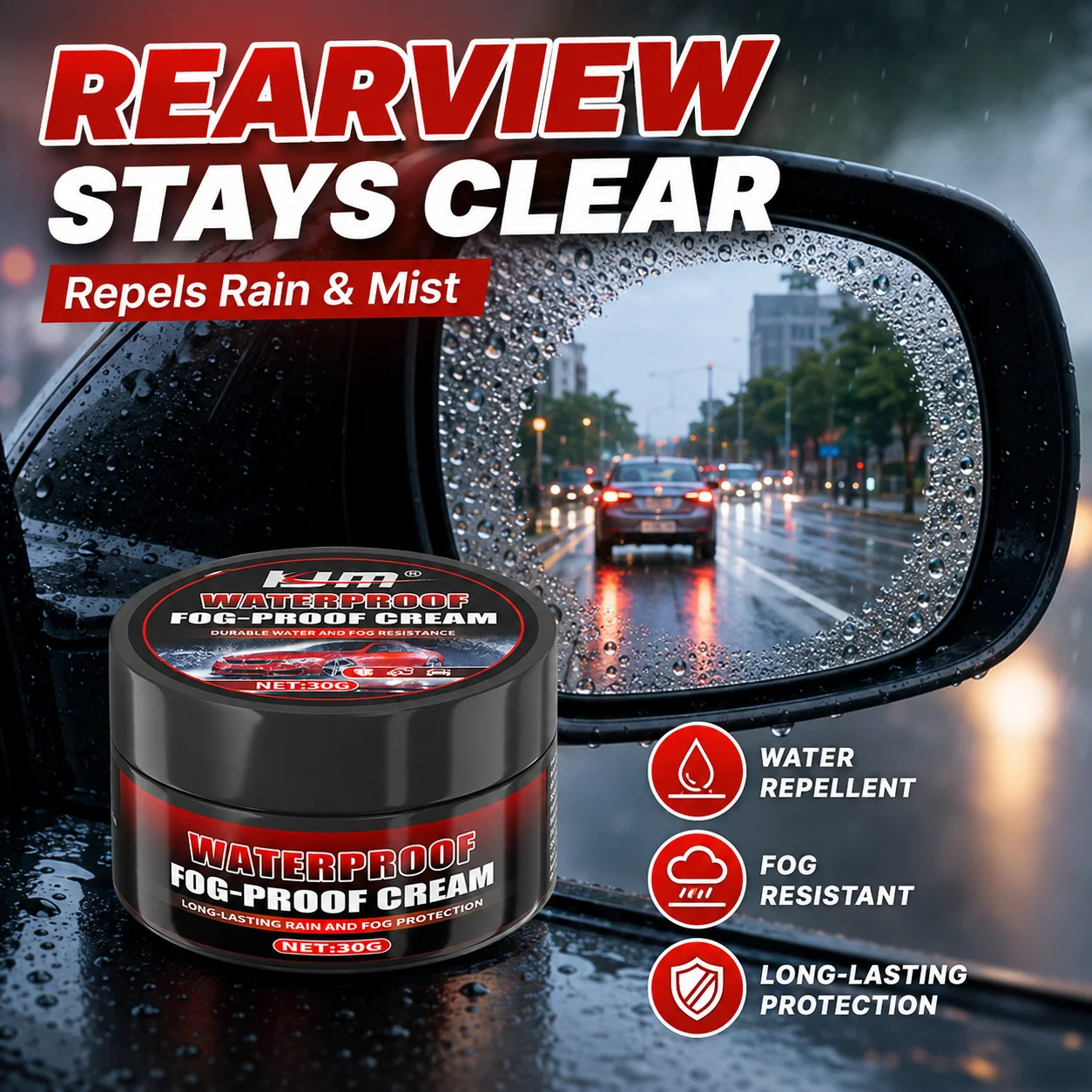 Car Glass Waterproof Spray Kit: Hydrophobic Anti-Rain/Anti-Fog Coating, Suitable for Car Windows, Mirrors & Bathroom Glass