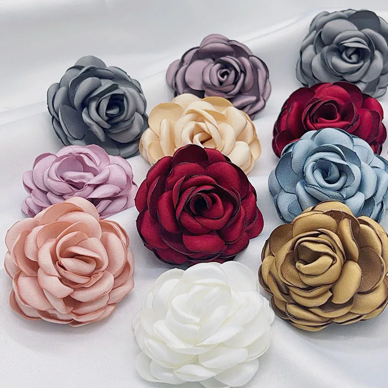 Beige Series Camellia Rose Fabric Artificial Flower Patch Head For Wedding Dress Clothing Decoration Headdress