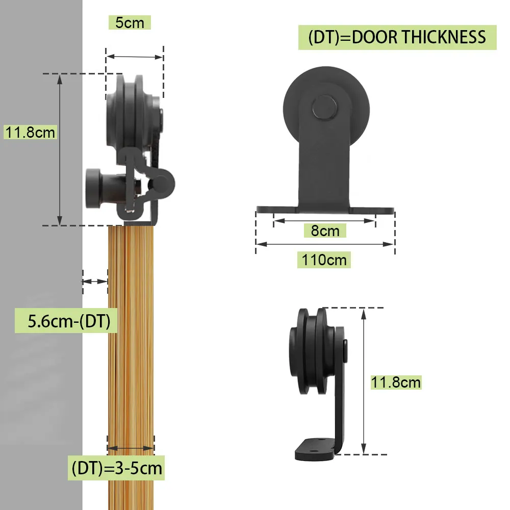 Imagem -05 - Ccjh-deslizante Kit de Hardware Porta de Celeiro Sistema Ferroviário Trilha Industrial Estilo t Cabide para Porta de Madeira Única ft 6.6 ft 413ft