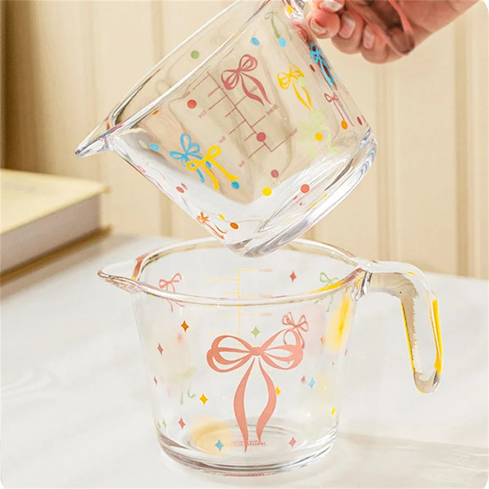 Heat-Resistant Thickened Glass Measuring Cup With Handled Scale Household Baking Egg-Beating Cup Kitchen Supplies Printed Cup