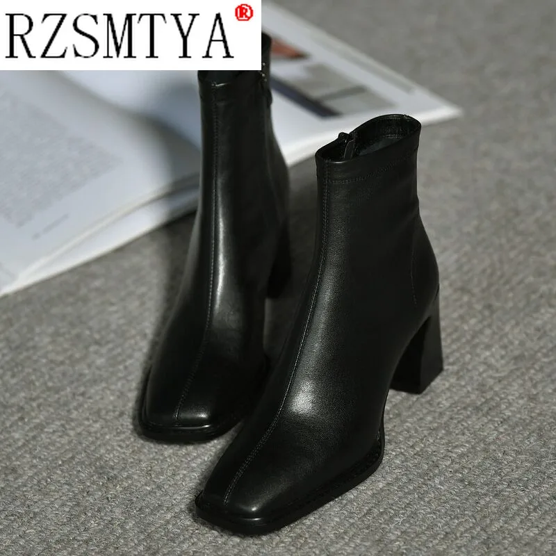 2022 Ankle Boots for Women Square Toe Fashion Shoes Autumn Winter Short Boots Zipper Square Heels Comfortable Lady Shoes