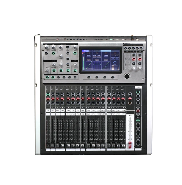 Professional 16-Channel Digital Audio Mixer Touch Screen USB DJ Sound System 5-Band Console Video Lighting Metal Plastic