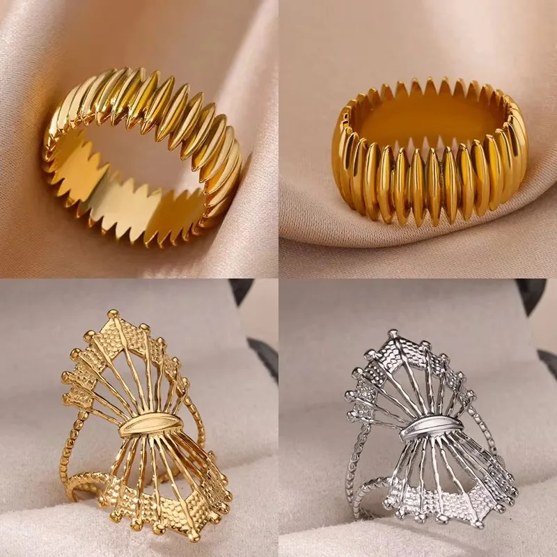 Vintage Geometric Bullet Rings For Women Gold Color Stainless Steel Punk Finger Ring Wedding Party Fshion Jewelry Gift Femme