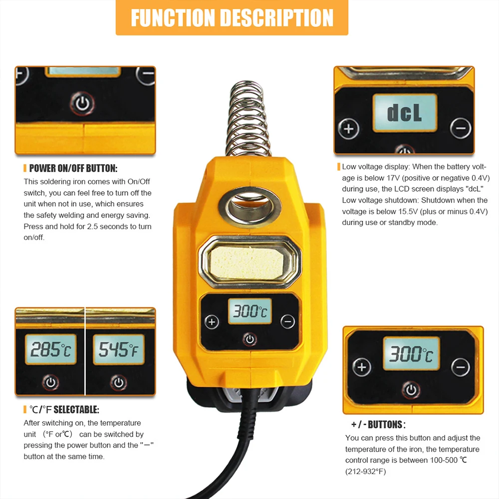 Electric Soldering Iron For Dewalt 18V 20V Battery(Not Included) Fast Heating Adjustable Temperature Cordless Soldering Station