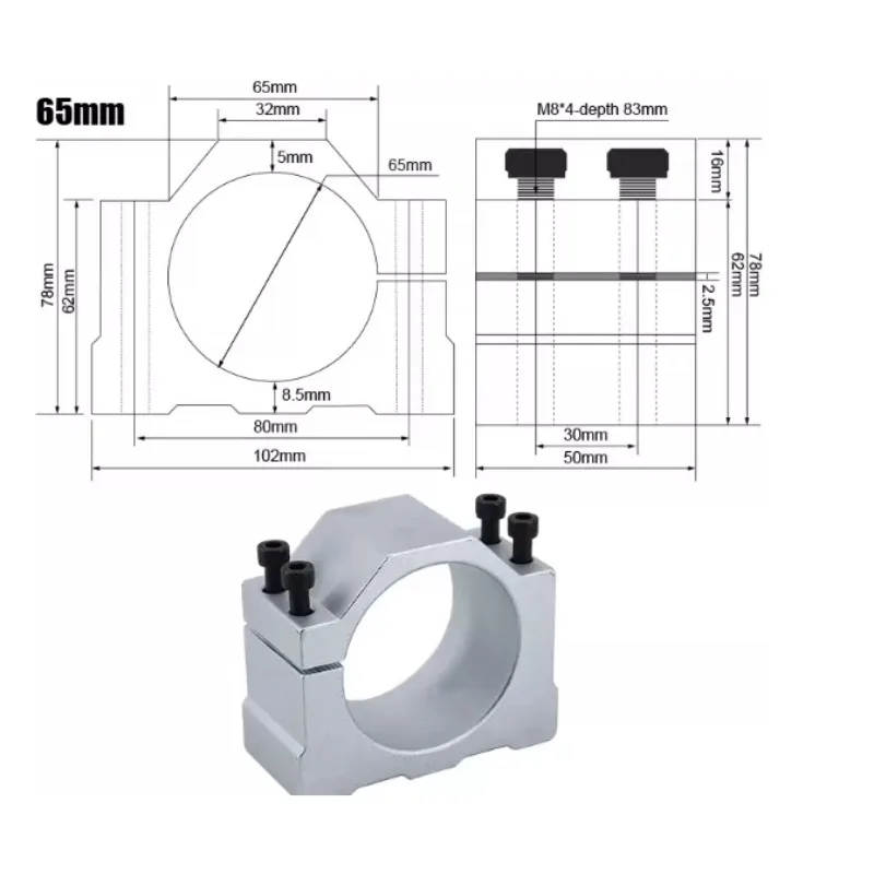 Aluminium CNC Spindle Clamp Holder, 52/65/80mm Inner Diameter Z Axis Router Mount Bracket Spindle Fixture