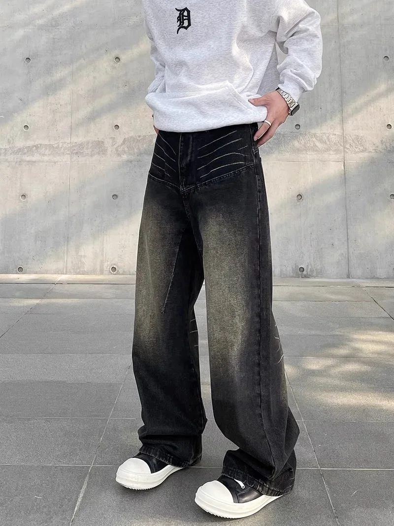 

Мужские джинсы с американской талией в стиле ретро, модные свободные прямые брюки с широкими штанинами, длинные брюки для похудения