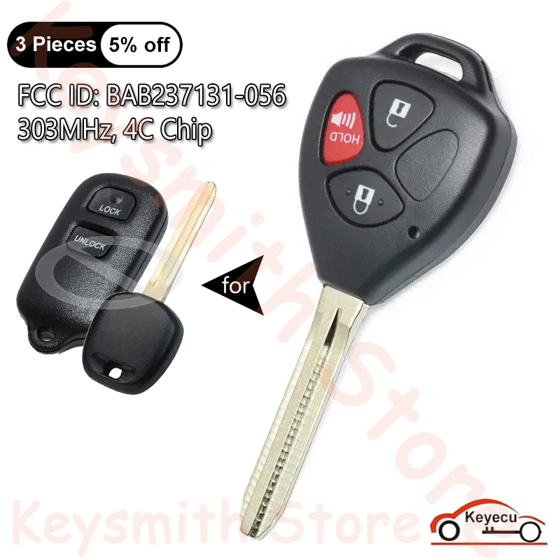 KEYECU 3 Buttons 303MHz 4C Chip for Toyota Tundra Tacoma RAV4 Highlander Auto Upgraded Remote Key Fob BAB237131-056 08191-00922