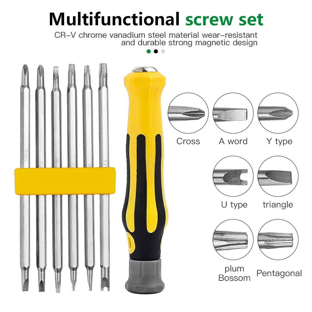 6 in 1 Safety Tamper-Proof Magnetic Screwdriver Set Hex Torx Flat Hand Tool Bit Screwdriver Head for Enhanced Precision