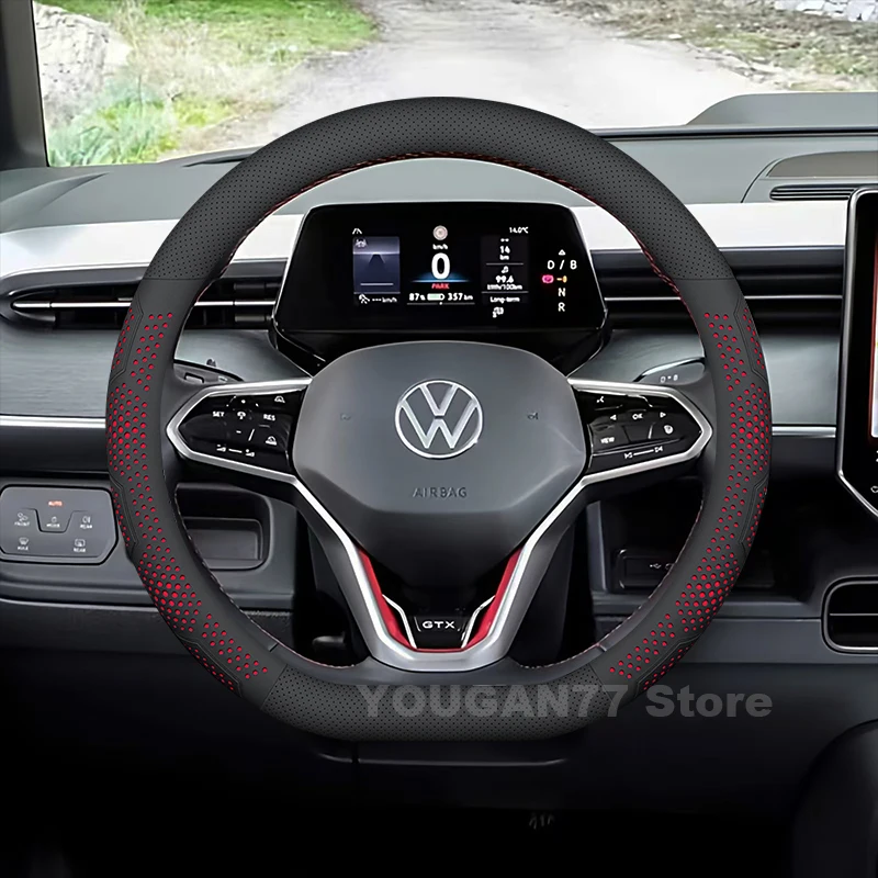 

Leather Car Steering Wheel Cover For Volkswagen ID.Buzz GTX 2025 2026 Non-slip Auto Steering Wheel Volkswagen ID.Buzz Accessory