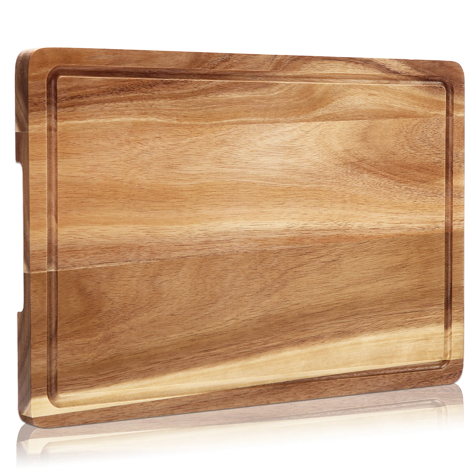 Large Acacia Wooden Cutting Board for Kitchen, Edge Grain Wood Chopping Board with Juice Groove and Handles,Carving Tray