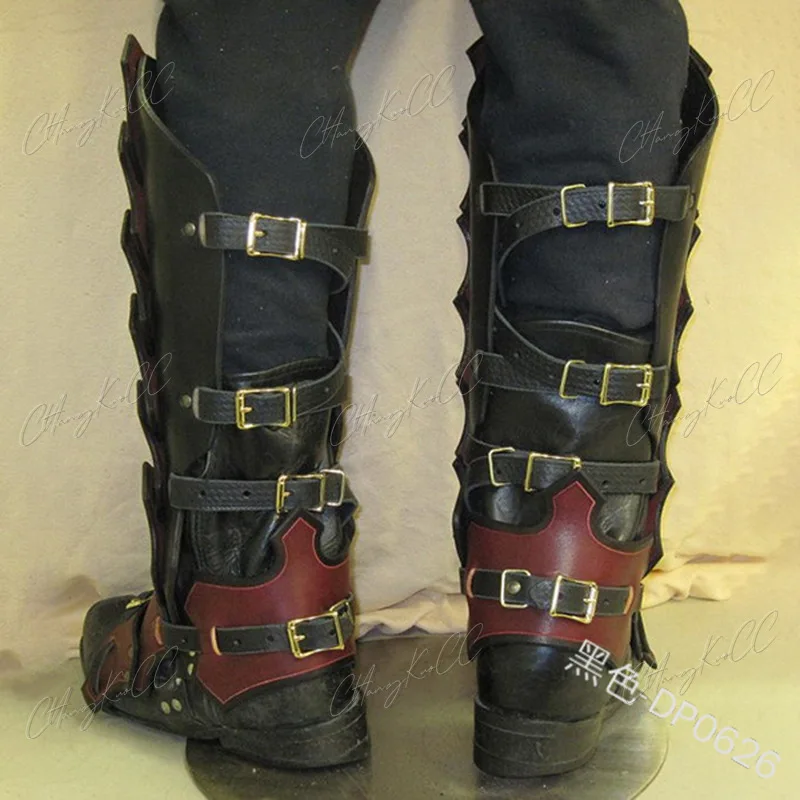 Mittelalter liche Retro-Rüstung Cosplay verstellbare Schuhe Abdeckung Schnalle Pu Leder wasserdicht schwarz braun Soldat Ritter lange Stiefel-Abdeckung