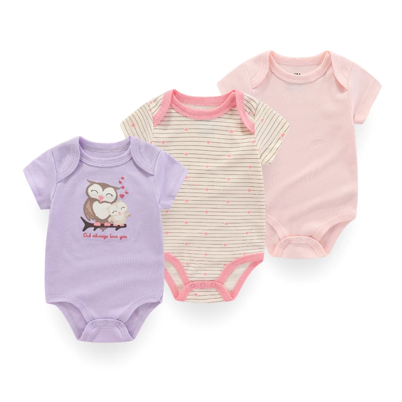 3Pieces Unisex New Born Bodysuits Set Cotton Baby Girl Clothes Cartoon Baby Boy Clothes 0-12M Short Sleeve Bebes