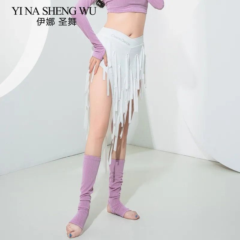 Nova dança latina triangular borlas saia feminina dança do ventre cha-cha dança prática traje saia de dança oriental com calças de segurança