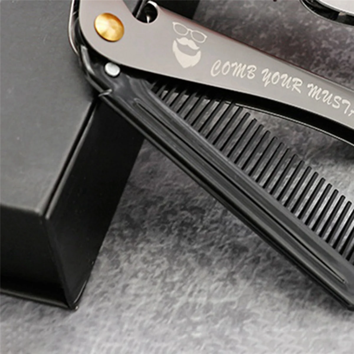 A71P 3 قطعة الرجال السود للطي جيب مشط PP الأسنان وفك تشابك الشعر مشط اللحية مقبض معدني طوي تمشيط