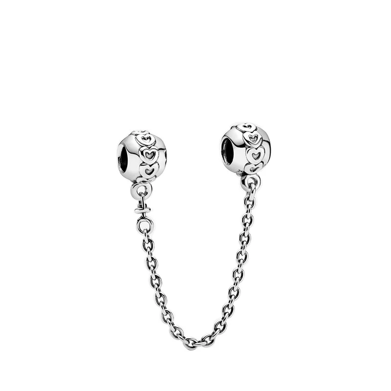 

Fit Pandora Band of Hearts Safety Chain Charms for Bracelet Women Jewelry Accessories Girls Bangles Rose Silver Color Beads DIY