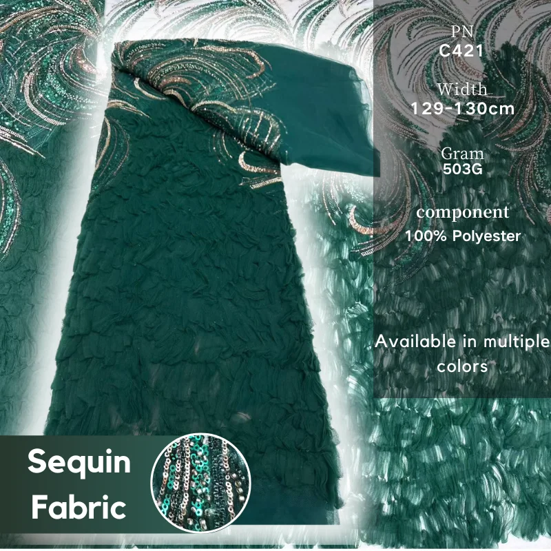

Newest Beaded Ribbon Fring green Lace Fabric Nigerian Sequins High Quality Handmade Embroidery For Evening Gown Party Dress