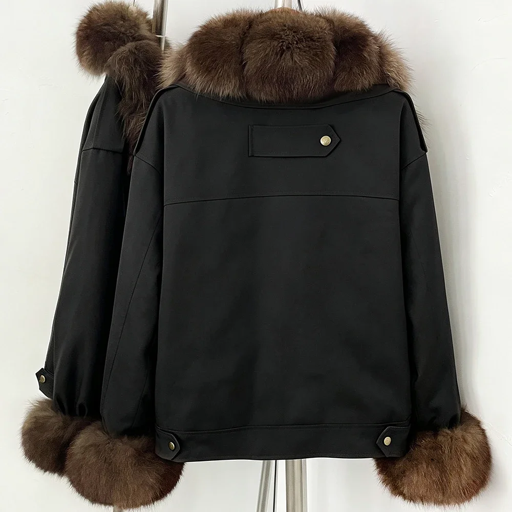 OFTBUY Lässiger Mantel aus Naturfell für Damen, Neue Winter-Daunenjacke, Kurze Warme Pufferjacke aus Echtem Fuchsfell, Modische Oberbekleidung – Detail 5