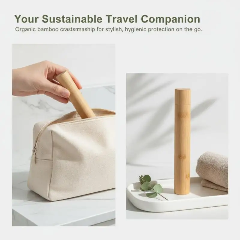 Bamboo Empty Toothbrush Tube & Tea Bottle Eco-Friendly BPA Free Reusable Toothbrush Case for Outdoor Travel Camping