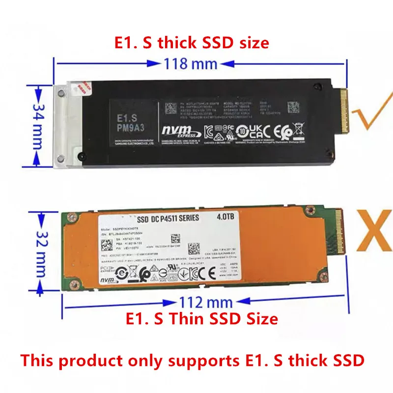 P5801X EDSFF E1. S Thick SSD to NVMe M.2 Expansion Adapter