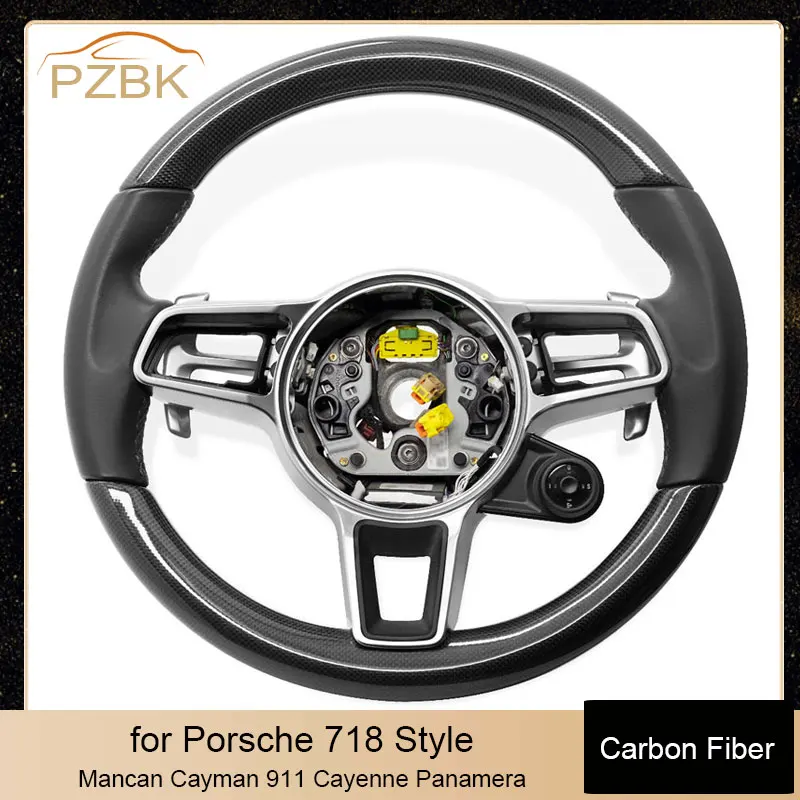 

100% Real Carbon Fiber Car Steering Wheel for Porsche 718 Style Mancan Cayman 911 Cayenne Panamera Auto Parts