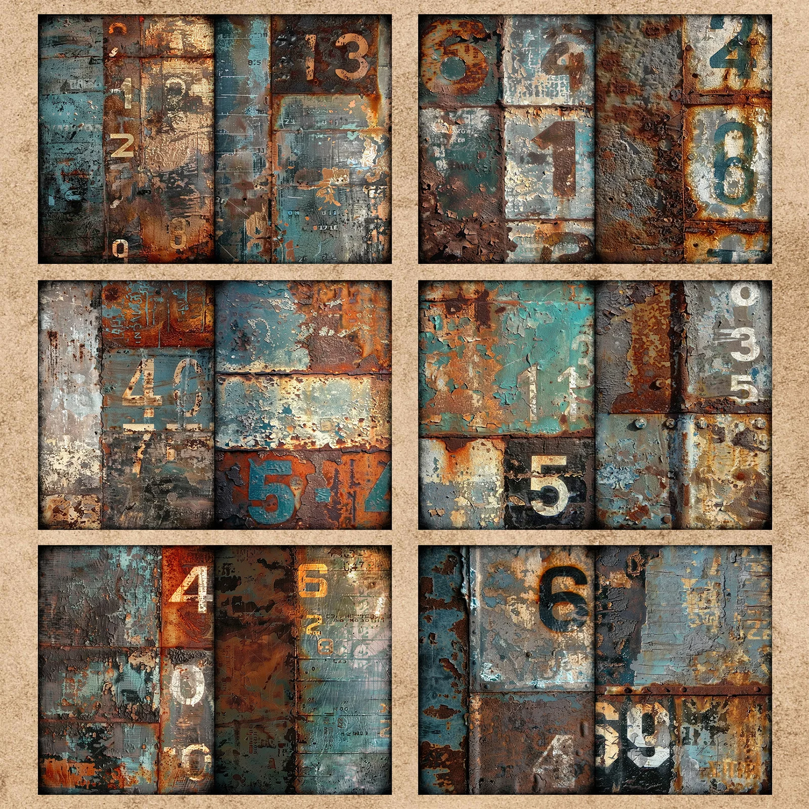 11 Sheets A5 Size Retro Old Iron Rusty Numbers Background Vintage Grunge Journal Planning Scrapbooking