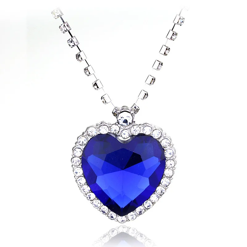 

50pcs/Lot Ocean Series Blue Titanic Necklace Accessories Fashion Sea Heart Shaped Pendant Jewelry